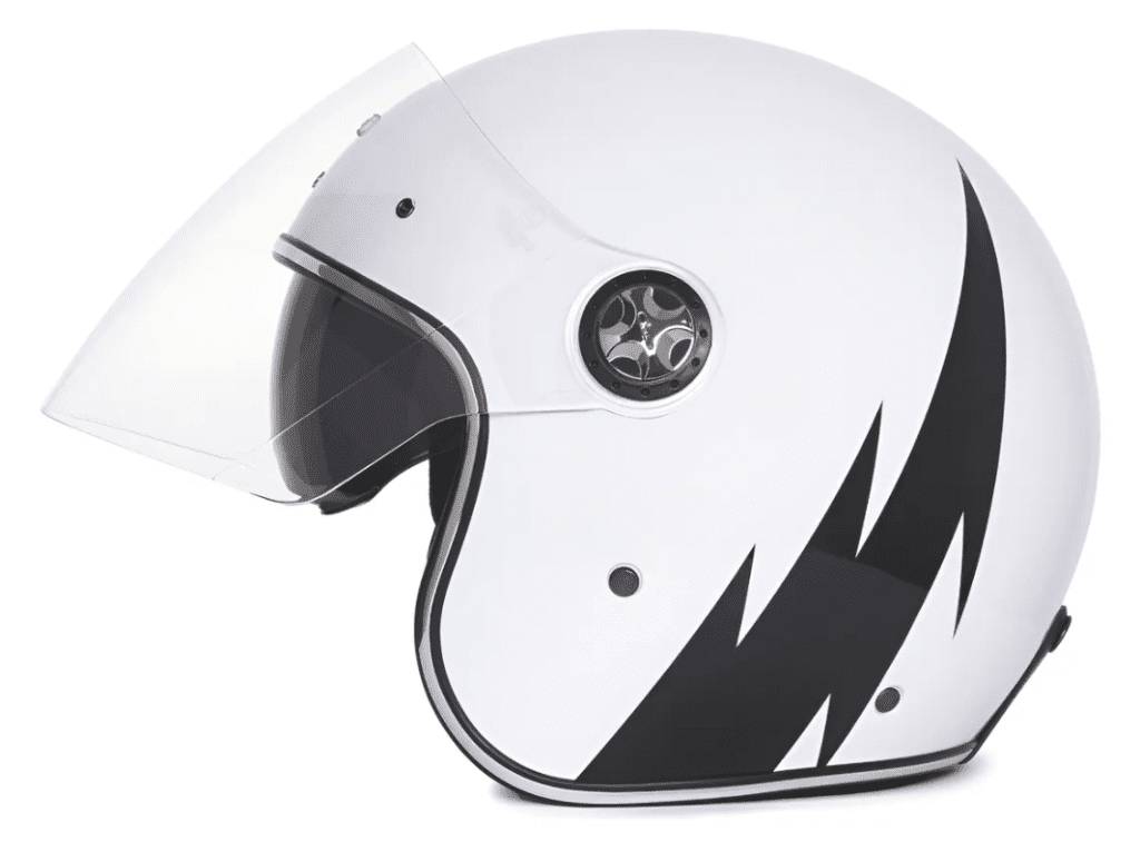 Capacete de motocicleta branco com viseira transparente